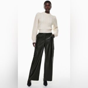 WILFRED Bridger wide leg buttery soft faux leather black cargo pants, size 2